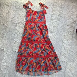 Adelyn Rae Red and Blue Leaf Pattern Dress